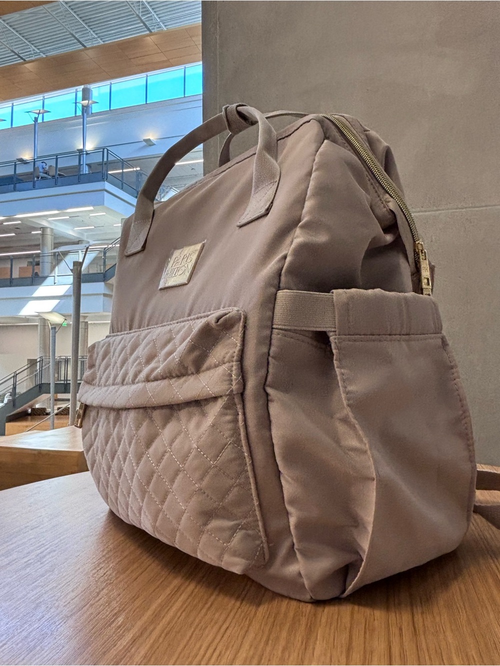 Paris Hilton Quilted Tote Backpack in Taupe